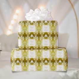 Retro Gold Green Damask Hochzeit Geschenkpapier
