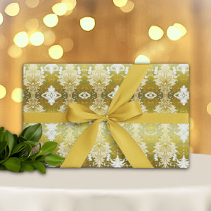 Retro Gold Green Damask Hochzeit Geschenkpapier