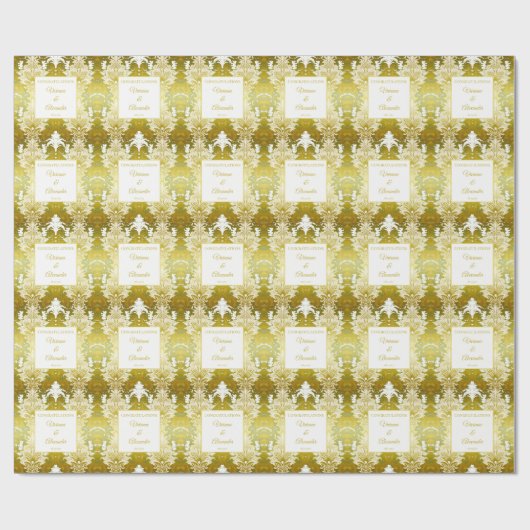Retro Gold Green Damask Hochzeit Geschenkpapier (Flach)