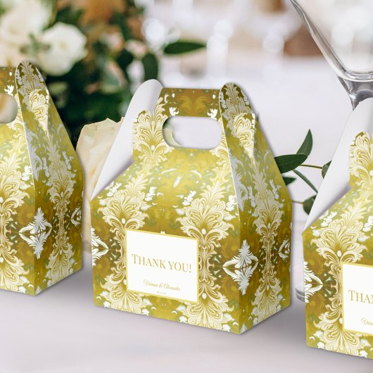 Retro Gold Green Damask Hochzeit Geschenkschachtel