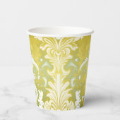 Retro Gold Green Damask Hochzeit Pappbecher (Rückseite)