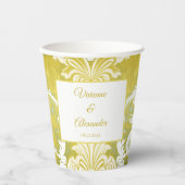 Retro Gold Green Damask Hochzeit Pappbecher (Vorderseite)