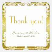 Retro Gold Green Damask Hochzeit Quadratischer Aufkleber (Vorderseite)