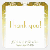 Retro Gold Green Damask Hochzeit Quadratischer Aufkleber (Vorderseite)