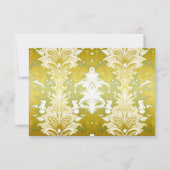 Retro Gold Green Damask Hochzeit RSVP Karte (Rückseite)