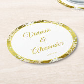 Retro Gold Green Damask Hochzeit Runder Pappuntersetzer (Angewinkelt)