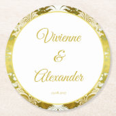Retro Gold Green Damask Hochzeit Runder Pappuntersetzer (Vorderseite)