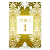 Retro Gold Green Damask Hochzeit Tischnummer (Rückseite)