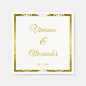 Retro Gold Green Damask Hochzeitscocktail Serviette (Vorderseite)