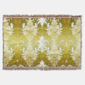 Retro Gold Green Damask Muster Decke (Vorderseite)