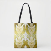 Retro Gold Green Damask Muster Tasche (Vorderseite)