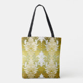 Retro Gold Green Damask Muster Tasche (Rückseite)
