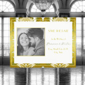 Retro Gold Green Damask Save the Date Ankündigungspostkarte
