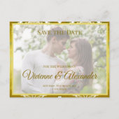 Retro Gold Green Damask Save the Date Announcement Ankündigungspostkarte (Vorderseite)