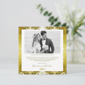 Retro Gold Green Damask Wedding Foto Dankeskarte (Stehend Vorderseite)