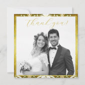 Retro Gold Green Damask Wedding Foto Dankeskarte (Rückseite)