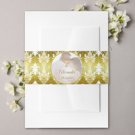 Retro Gold Green Damask Wedding Foto Einladungsbanderole