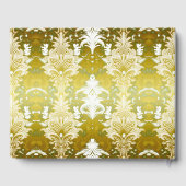 Retro Gold Green Damask Wedding Foto Monogram Gästebuch (Rückseite)