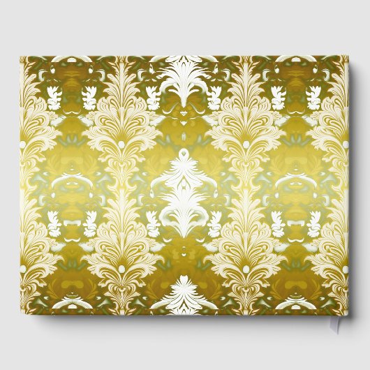 Retro Gold Green Damask Wedding Monogram Gästebuch (Rückseite)