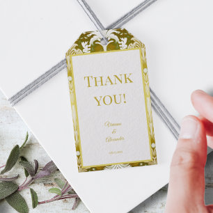 Retro Gold Green Damask Wedding Vielen Dank Geschenkanhänger