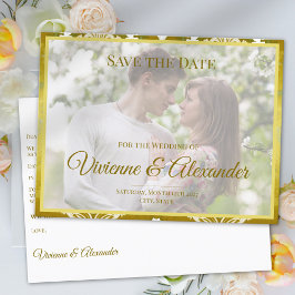 Retro Gold Grün Damast Save-the-Date-Ankündigung Ankündigungspostkarte