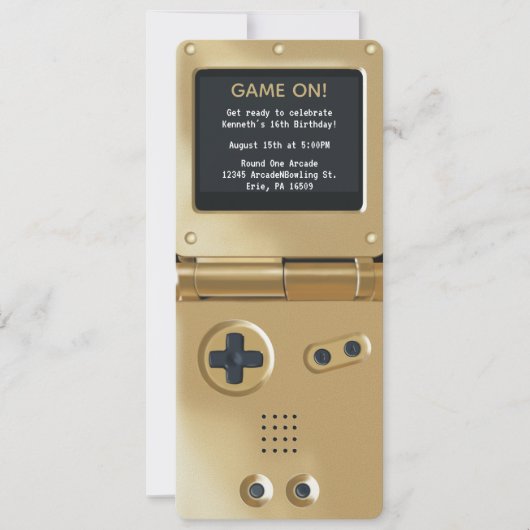 Retro Gold Handheld Gaming Birthday Invitation Einladung (Vorderseite)