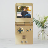 Retro Gold Handheld Gaming II Birthday Invitation Einladung (Stehend Vorderseite)