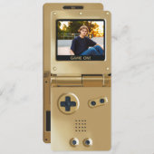 Retro Gold Handheld Gaming II Birthday Invitation Einladung (Vorne/Hinten)