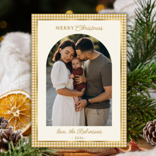 Retro Gold Kariert Arch Foto Frohe Weihnachten