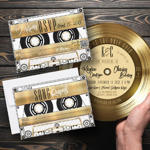 Retro-Gold-Kassette-Hochzeits-Einladung RSVP Karte