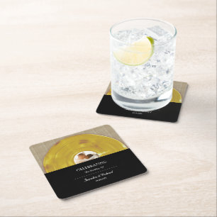 Retro Gold Musik Vinyl Schallplattenalbum Hochzeit Rechteckiger Pappuntersetzer