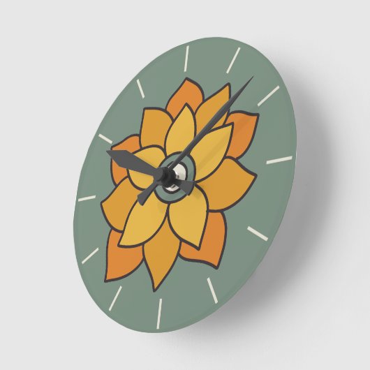 Retro Gold & Orange Blume Wall Clock Runde Wanduhr (Winkel)