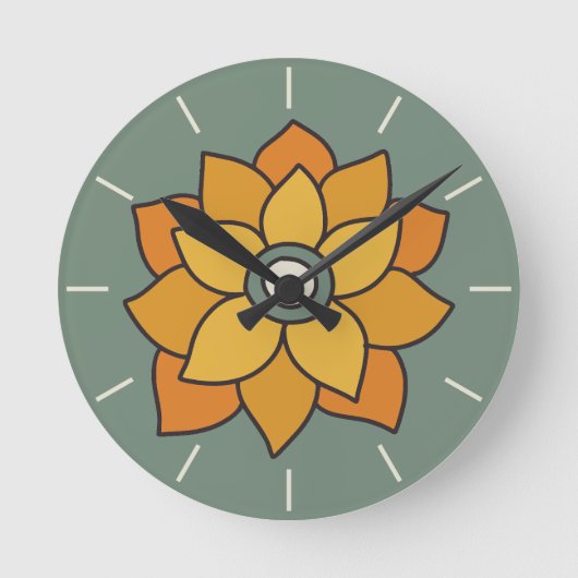 Retro Gold & Orange Blume Wall Clock Runde Wanduhr (Vorderseite)