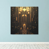 Retro Gold Rain on Black Art Deco Leinwanddruck (Insitu (Holzboden))