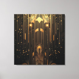 Retro Gold Rain on Black Art Deco Leinwanddruck
