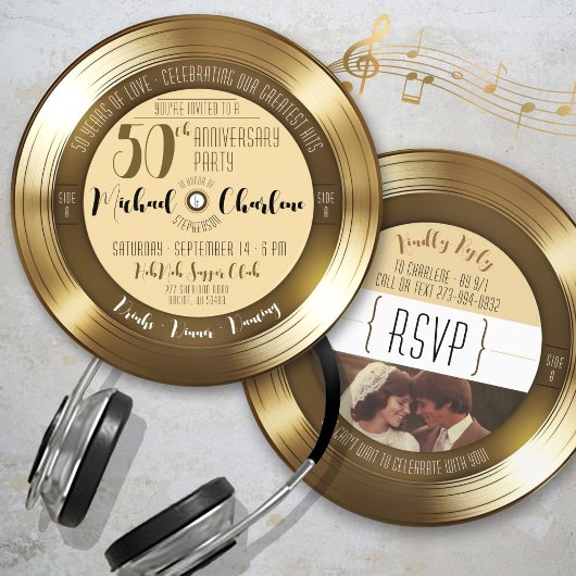 Retro Gold Record Foto 50-jähriges Party Einladung