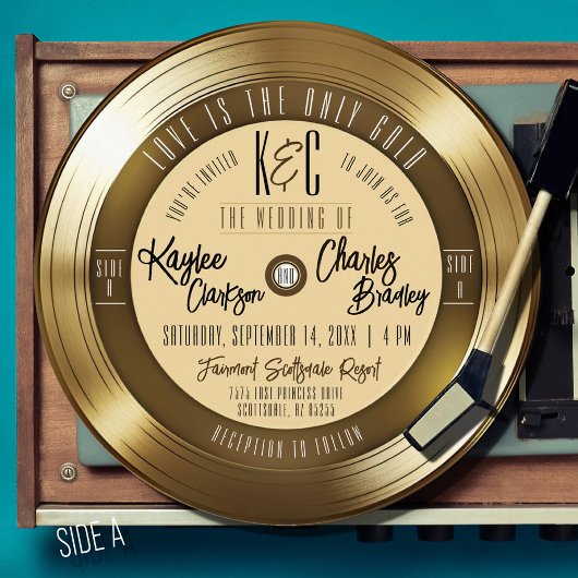 Retro Gold Schallplatte Einzigartige Vintage-Hochz Einladung