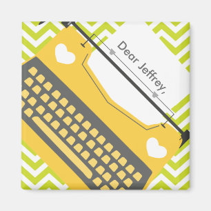 Retro Gold Schreibmaschine auf Green Zickzack Magnet