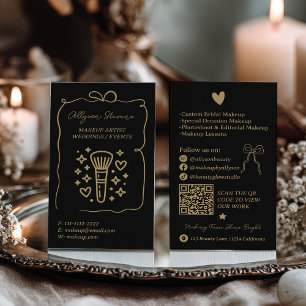 Retro Gold Schwarz Doodles Visagist QR-Code Visitenkarte