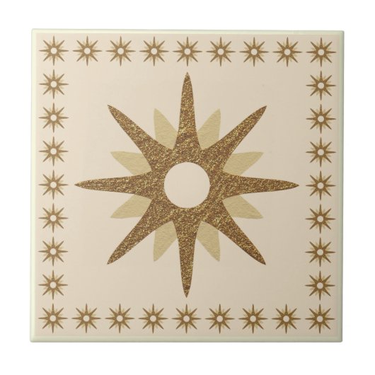 Retro-Gold-Sternenexplosion-Design Fliese (Vorderseite)