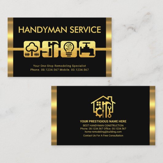 Retro Gold Stripes Handyman Tools Motif Visitenkarte (Vorne/Hinten)
