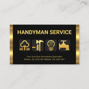 Retro Gold Strips Handyman Tool Icons Visitenkarte