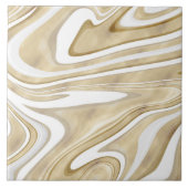 Retro Gold Swirl Liquid Painting Ästhetische Gesta Fliese (Vorderseite)