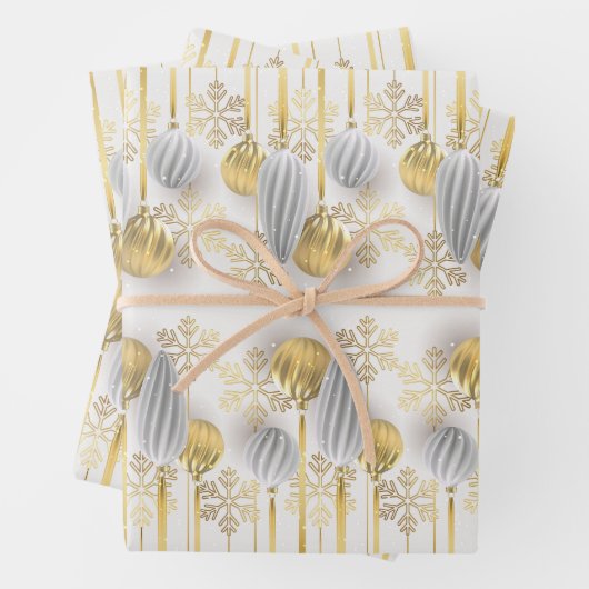 Retro Gold und Silber Weihnachtsschmuck Geschenkpapier Set (Beispiel)