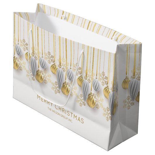 Retro Gold und Silber Weihnachtsschmuck Große Geschenktüte (Vorderseite Schrägansicht)