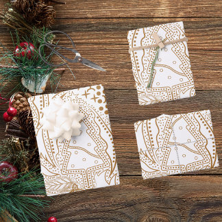 Retro Gold und White Vintage Weihnachtsbaum Geschenkpapier Set