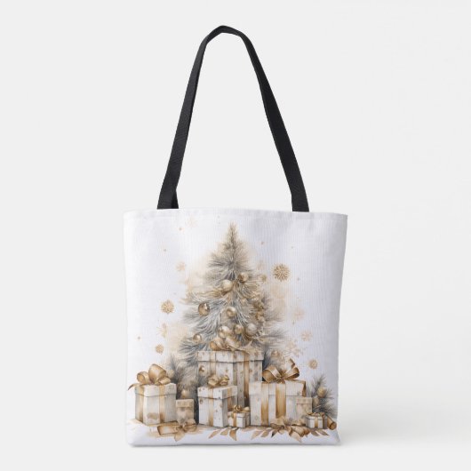 Retro Gold Weihnachtsbaum Frohe Weihnachten Tasche (Rückseite)