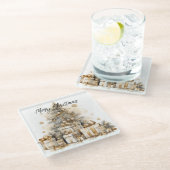 Retro Gold Weihnachtsbaum Glasuntersetzer (Schrägansicht)