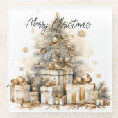 Retro Gold Weihnachtsbaum Glasuntersetzer (Vorderseite)