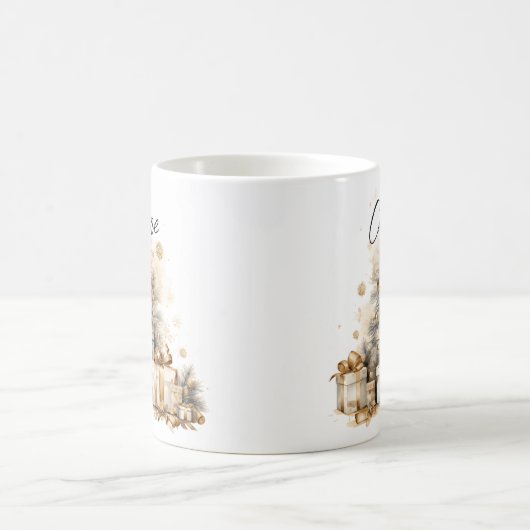 Retro Gold Weihnachtsbaum Name Kaffeetasse (Mittel)